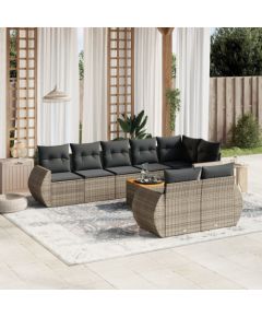 vidaXL 9-cz. zestaw mebli ogrodowych z poduszkami, szary, polirattan Dārza mēbeļu komplekti