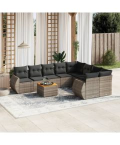 vidaXL 9-cz. zestaw mebli ogrodowych z poduszkami, szary, polirattan Dārza mēbeļu komplekti