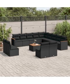 vidaXL 14-cz. zestaw wypoczynkowy do ogrodu, poduszki czarny rattan PE Dārza mēbeļu komplekti