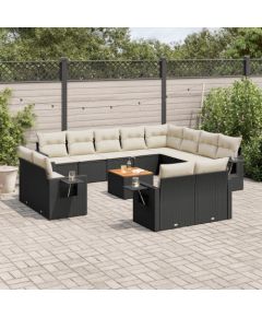 vidaXL 13-cz. zestaw mebli do ogrodu, poduszki, czarny, rattan PE Dārza mēbeļu komplekti