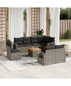 vidaXL 9-cz. zestaw mebli ogrodowych z poduszkami, szary, polirattan Dārza mēbeļu komplekti