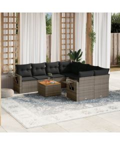 vidaXL 9-cz. zestaw mebli ogrodowych z poduszkami, szary, polirattan Dārza mēbeļu komplekti