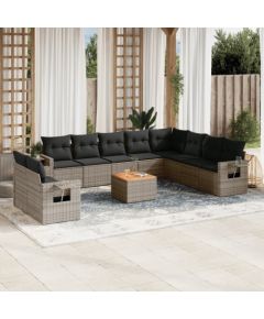 vidaXL 11-cz. zestaw mebli ogrodowych z poduszkami, szary rattan PE Dārza mēbeļu komplekti