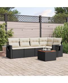 vidaXL 6-cz. zestaw mebli ogrodowych z poduszkami, czarny polirattan Dārza mēbeļu komplekti