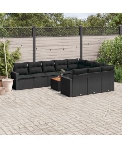 vidaXL 11-cz. zestaw wypoczynkowy do ogrodu, poduszki czarny rattan PE Dārza mēbeļu komplekti