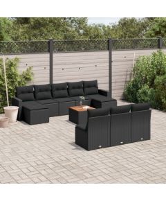 vidaXL 11-cz. zestaw wypoczynkowy do ogrodu, poduszki czarny rattan PE Dārza mēbeļu komplekti