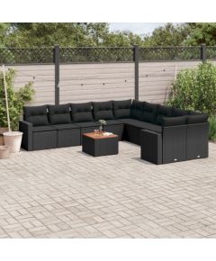 vidaXL 11-cz. zestaw wypoczynkowy do ogrodu, poduszki czarny rattan PE Dārza mēbeļu komplekti