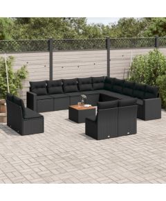 vidaXL 14-cz. zestaw wypoczynkowy do ogrodu, poduszki czarny rattan PE Dārza mēbeļu komplekti