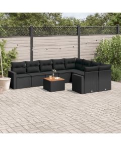 vidaXL 10-cz. zestaw wypoczynkowy do ogrodu, poduszki czarny rattan PE Dārza mēbeļu komplekti