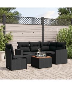 vidaXL 6-cz. zestaw mebli ogrodowych z poduszkami, czarny polirattan Dārza mēbeļu komplekti