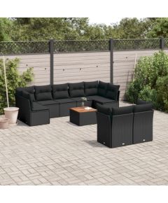 vidaXL 10-cz. zestaw wypoczynkowy do ogrodu, poduszki czarny rattan PE Dārza mēbeļu komplekti