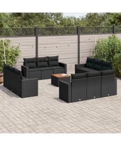 vidaXL 13-cz. zestaw mebli do ogrodu, poduszki, czarny, rattan PE Dārza mēbeļu komplekti