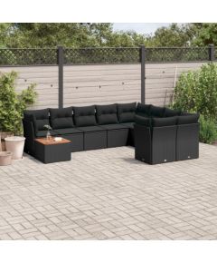 vidaXL 10-cz. zestaw wypoczynkowy do ogrodu, poduszki czarny rattan PE Dārza mēbeļu komplekti