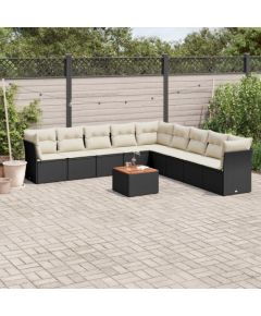 vidaXL 10-cz. zestaw wypoczynkowy do ogrodu, poduszki czarny rattan PE Dārza mēbeļu komplekti