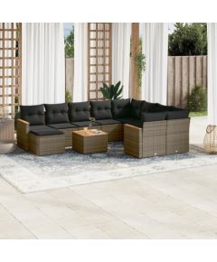 vidaXL 11-cz. zestaw mebli ogrodowych z poduszkami, szary rattan PE Dārza mēbeļu komplekti