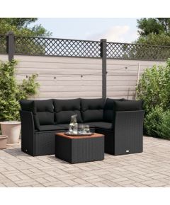 vidaXL 5-cz. zestaw wypoczynkowy do ogrodu, poduszki, czarny rattan PE Dārza mēbeļu komplekti