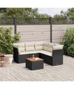 vidaXL 6-cz. zestaw mebli ogrodowych z poduszkami, czarny polirattan Dārza mēbeļu komplekti