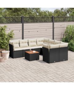 vidaXL 9-cz. zestaw wypoczynkowy do ogrodu, z poduszkami, czarny Dārza mēbeļu komplekti