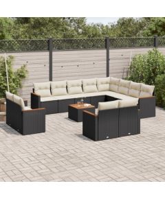 vidaXL 13-cz. zestaw mebli do ogrodu, poduszki, czarny, rattan PE Dārza mēbeļu komplekti