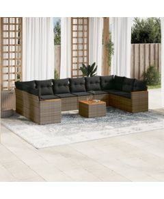 vidaXL 11-cz. zestaw mebli ogrodowych z poduszkami, szary rattan PE Dārza mēbeļu komplekti