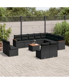 vidaXL 13-cz. zestaw mebli do ogrodu, poduszki, czarny, rattan PE Dārza mēbeļu komplekti