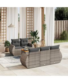 vidaXL 6-cz. zestaw mebli ogrodowych z poduszkami, szary, polirattan Dārza mēbeļu komplekti