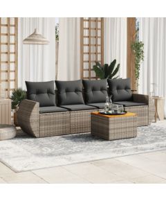 vidaXL 5-cz. zestaw wypoczynkowy do ogrodu, poduszki, szary rattan PE Dārza mēbeļu komplekti