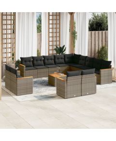 vidaXL 14-cz. zestaw mebli ogrodowych z poduszkami, szary, polirattan Dārza mēbeļu komplekti