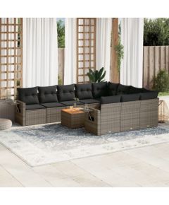 vidaXL 11-cz. zestaw mebli ogrodowych z poduszkami, szary rattan PE Dārza mēbeļu komplekti