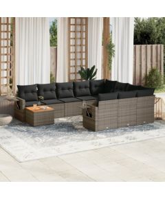 vidaXL 11-cz. zestaw mebli ogrodowych z poduszkami, szary rattan PE Dārza mēbeļu komplekti