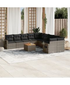 vidaXL 11-cz. zestaw mebli ogrodowych z poduszkami, szary rattan PE Dārza mēbeļu komplekti