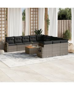 vidaXL 12-cz. zestaw mebli ogrodowych z poduszkami, szary, polirattan Dārza mēbeļu komplekti