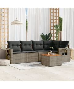 vidaXL 6-cz. zestaw mebli ogrodowych z poduszkami, szary, polirattan Dārza mēbeļu komplekti