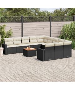 vidaXL 12-cz. zestaw mebli do ogrodu, z poduszkami, czarny, polirattan Dārza mēbeļu komplekti