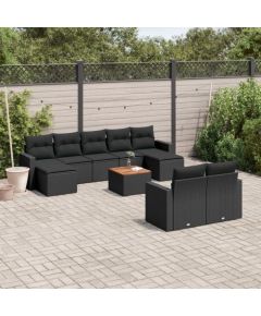 vidaXL 10-cz. zestaw wypoczynkowy do ogrodu, poduszki czarny rattan PE Dārza mēbeļu komplekti