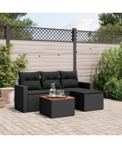 vidaXL 5-cz. zestaw wypoczynkowy do ogrodu, poduszki, czarny rattan PE Dārza mēbeļu komplekti