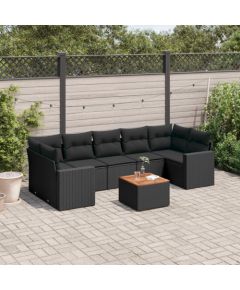 vidaXL 8-cz. zestaw wypoczynkowy do ogrodu, z poduszkami, czarny Dārza mēbeļu komplekti