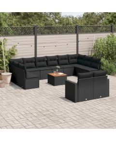 vidaXL 13-cz. zestaw mebli do ogrodu, poduszki, czarny, rattan PE Dārza mēbeļu komplekti