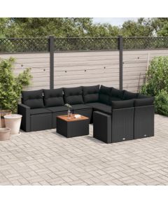 vidaXL 9-cz. zestaw wypoczynkowy do ogrodu, z poduszkami, czarny Dārza mēbeļu komplekti