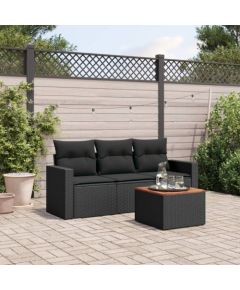 vidaXL 4-cz. zestaw wypoczynkowy do ogrodu, poduszki, czarny rattan PE Dārza mēbeļu komplekti