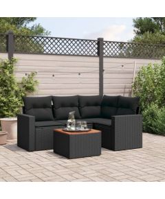 vidaXL 5-cz. zestaw wypoczynkowy do ogrodu, poduszki, czarny rattan PE Dārza mēbeļu komplekti