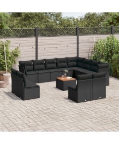 vidaXL 13-cz. zestaw mebli do ogrodu, poduszki, czarny, rattan PE Dārza mēbeļu komplekti