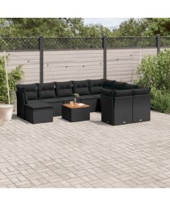 vidaXL 11-cz. zestaw wypoczynkowy do ogrodu, poduszki czarny rattan PE Dārza mēbeļu komplekti