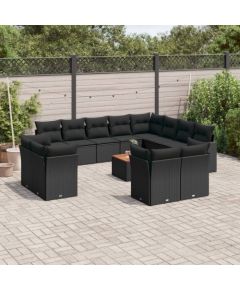 vidaXL 13-cz. zestaw mebli do ogrodu, poduszki, czarny, rattan PE Dārza mēbeļu komplekti