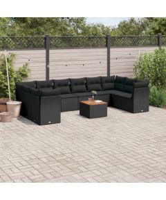 vidaXL 11-cz. zestaw wypoczynkowy do ogrodu, poduszki czarny rattan PE Dārza mēbeļu komplekti