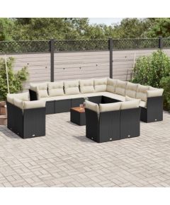 vidaXL 14-cz. zestaw wypoczynkowy do ogrodu, poduszki czarny rattan PE Dārza mēbeļu komplekti