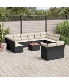 vidaXL 13-cz. zestaw mebli do ogrodu, poduszki, czarny, rattan PE Dārza mēbeļu komplekti