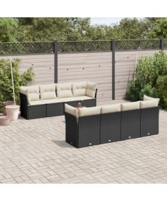 vidaXL 9-cz. zestaw wypoczynkowy do ogrodu, z poduszkami, czarny Dārza mēbeļu komplekti