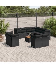 vidaXL 12-cz. zestaw mebli do ogrodu, z poduszkami, czarny, polirattan Dārza mēbeļu komplekti