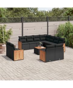 vidaXL 12-cz. zestaw mebli do ogrodu, z poduszkami, czarny, polirattan Dārza mēbeļu komplekti